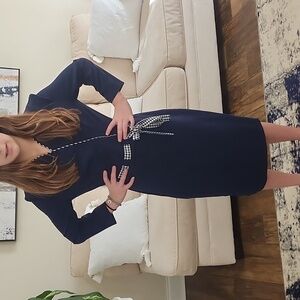 LAFILAZZI OF ITALY NAVY BLUE & WHITE ALINE DRESS SIZE 36 (XSMALL) $MSRP 260